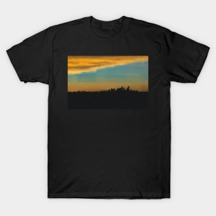 Downtown Houston Rush Hour Sunset from the 610 Sidney Sherman Bridge over the ship channel T-Shirt